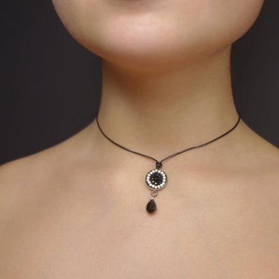 Black Onyx and Moonstone mosaic necklace/wrap bracelet
