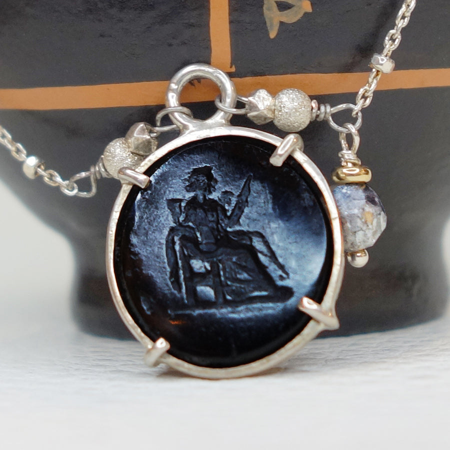 Eternal Weaver Intaglio Necklace: labradorite and silver