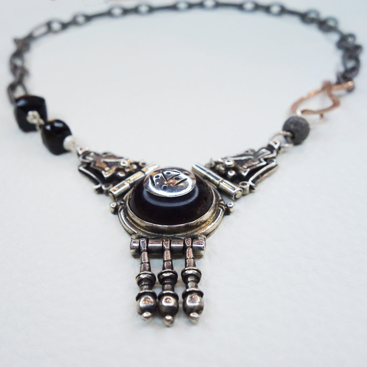 She Forged Ahead: onyx, silver, and rose gold necklace/bracelet