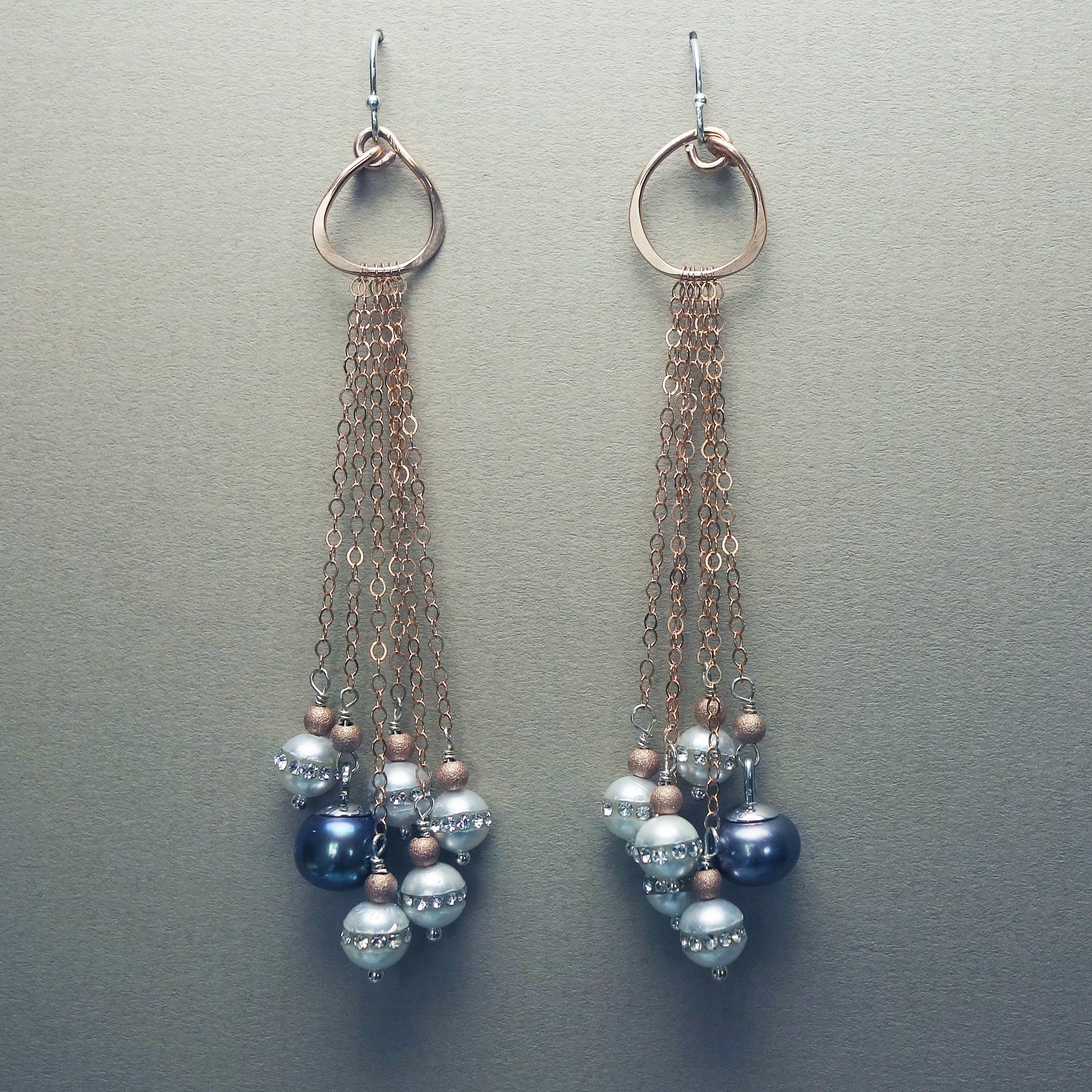 Into Temptation: hand hammered rose gold + oodles of pearls earring