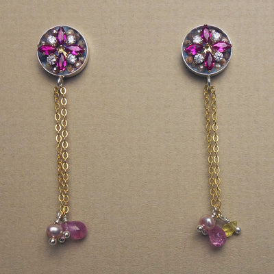 Ruby, diamond, sapphire and gold mosaic earring