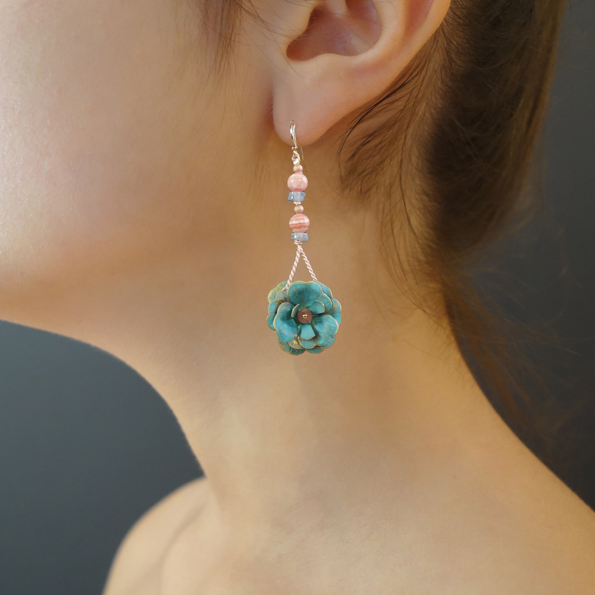 She Let the Light In: rose gold/kyanite flower ear