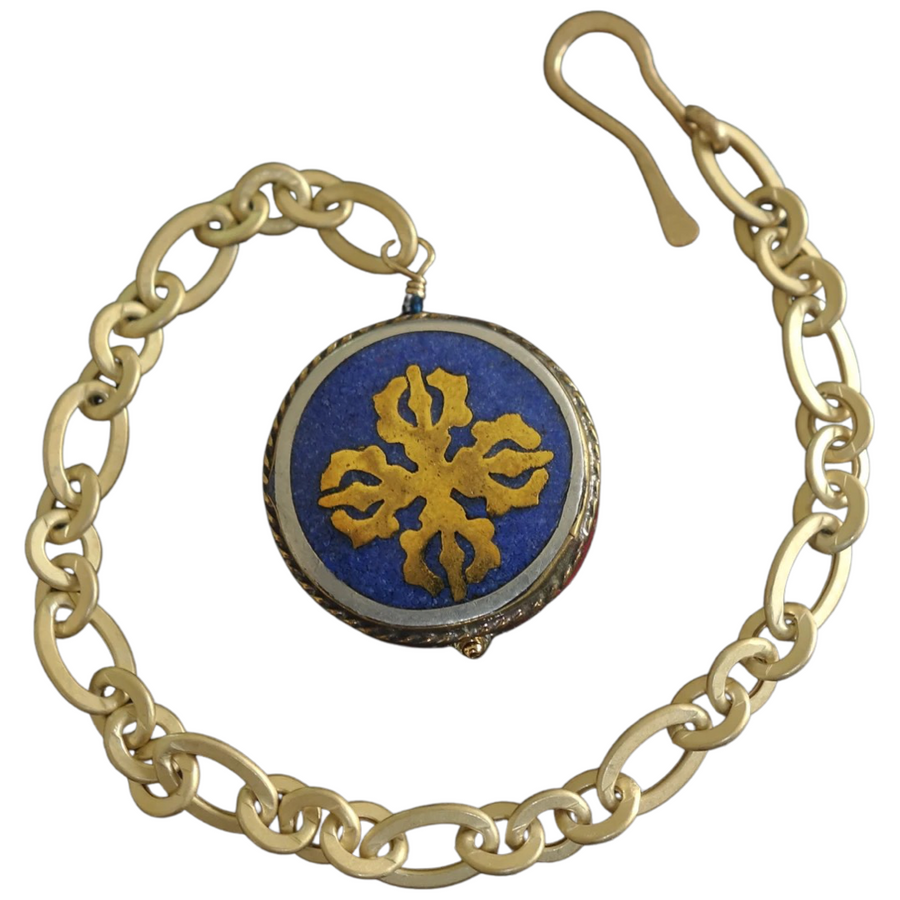 Matte gold chain and lapis bracelet