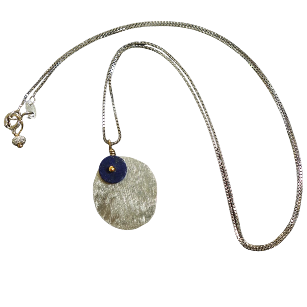 Afghani lapis lazuli with hammered silver necklace