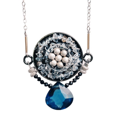 Herkimer diamond, sapphire + London blue topaz necklace