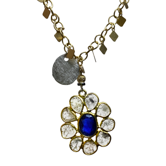 Diamond slices + blue sapphire necklace