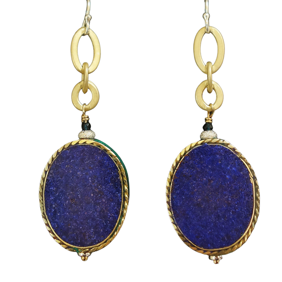 Walking Out in the Big Sky: lapis, turquoise, sapphire earring