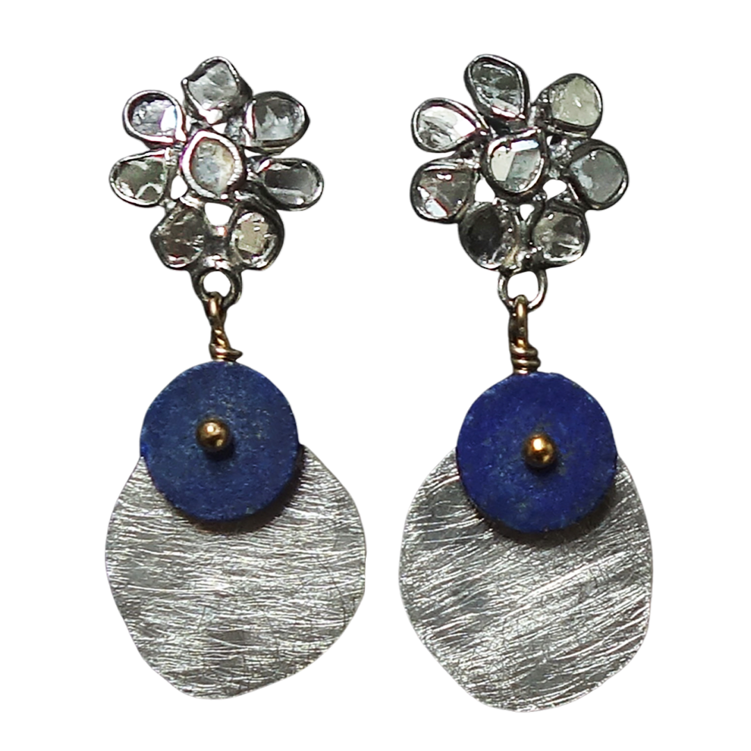 Ancient Elements: sliced diamonds, lapis, and silver earrings