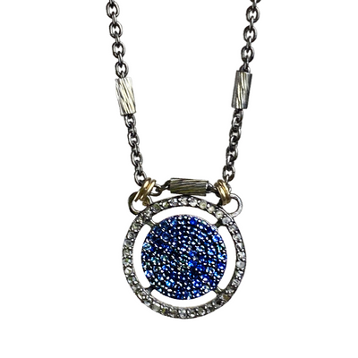 Pave diamond + blue sapphire necklace