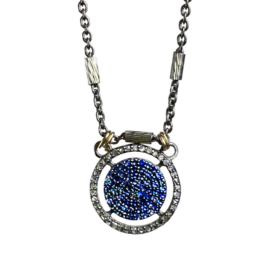 Pave diamond + blue sapphire necklace