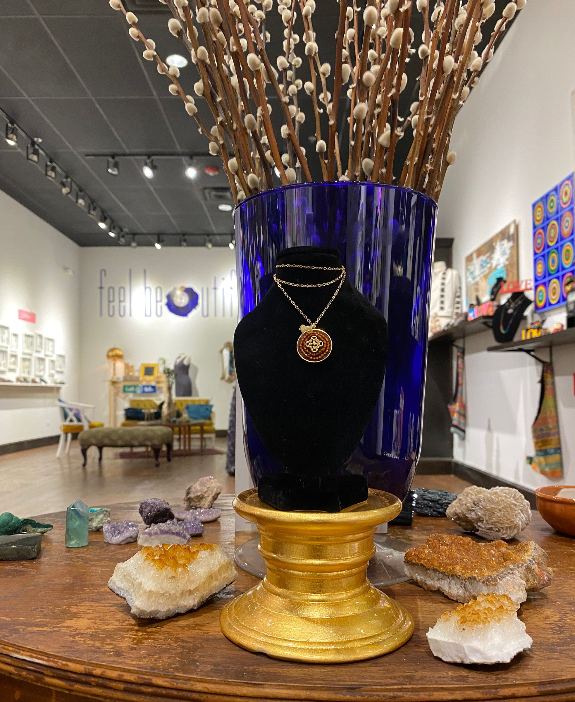 Diamond, carnelian + gold mosaic necklace