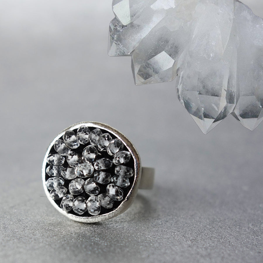 Iconic Clear Quartz mosaic ring