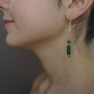 Spring has Sprung: faceted emerald, gold, Greek glass earring