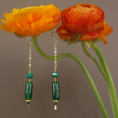 Spring has Sprung: faceted emerald, gold, Greek glass earring