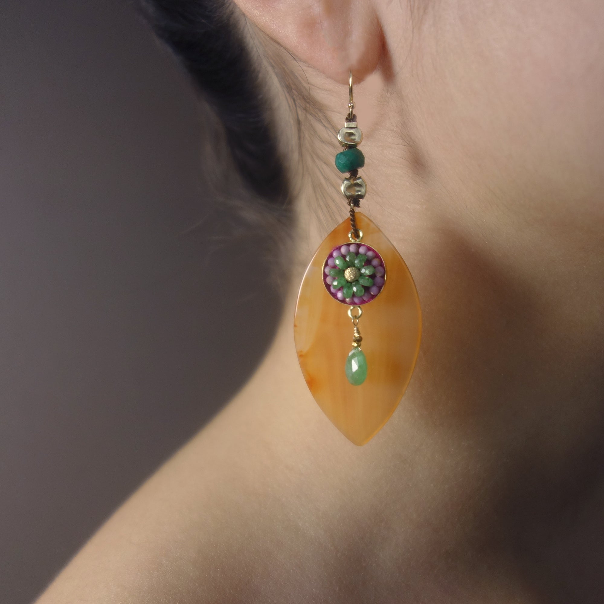 You are My Sunshine: emerald/pink sapphire mosaic earring