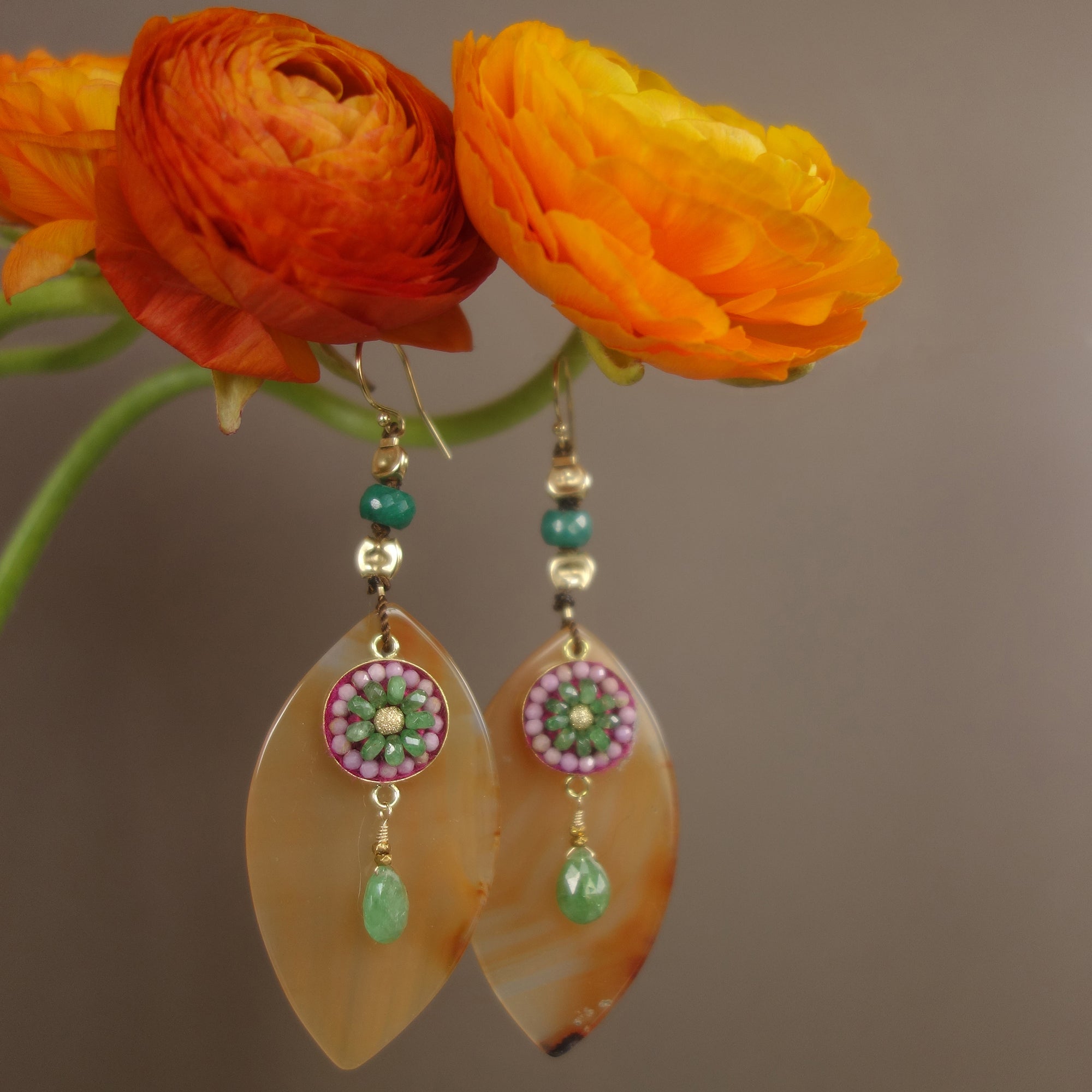 You are My Sunshine: emerald/pink sapphire mosaic earring