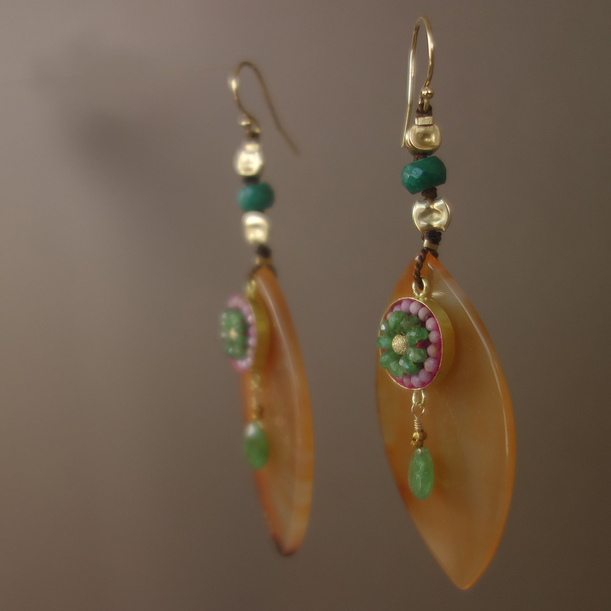 You are My Sunshine: emerald/pink sapphire mosaic earring