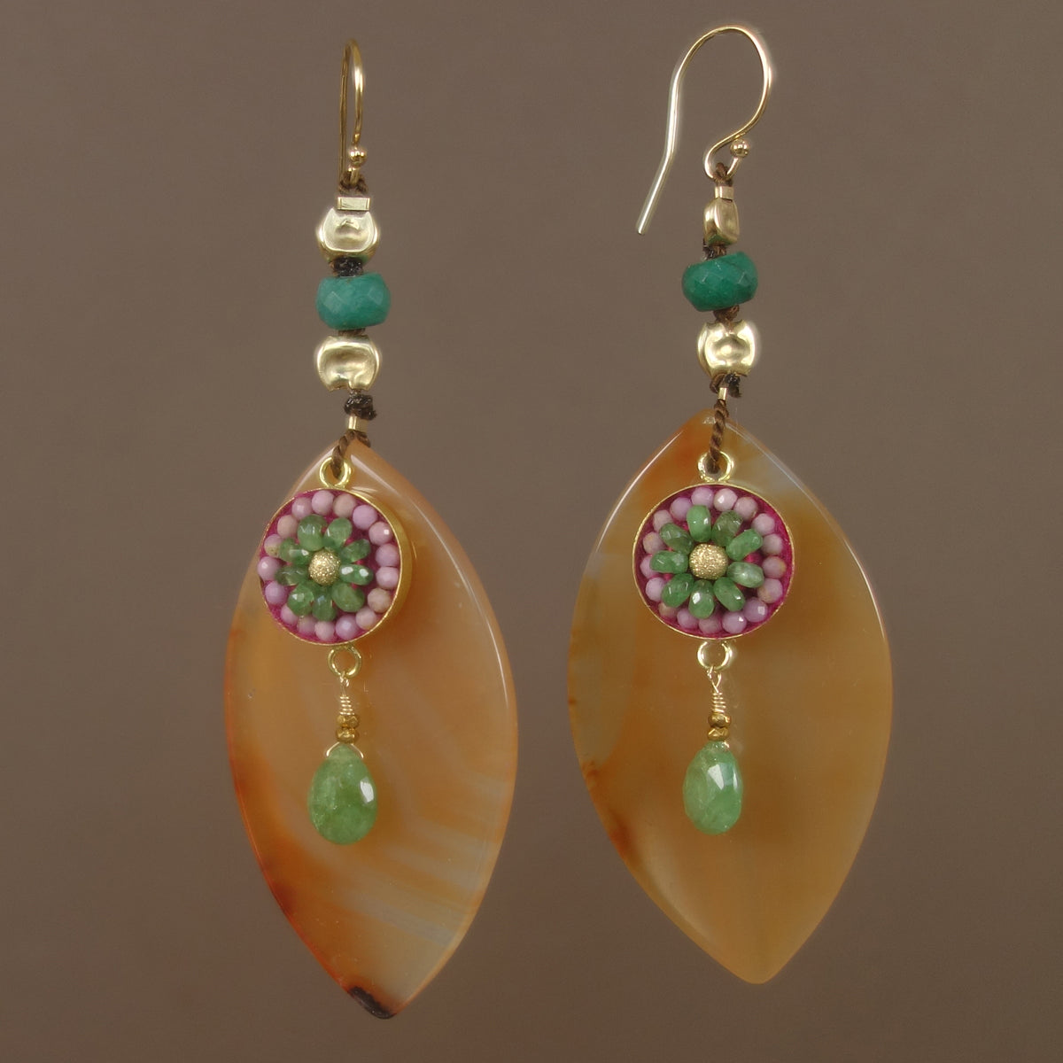 You are My Sunshine: emerald/pink sapphire mosaic earring