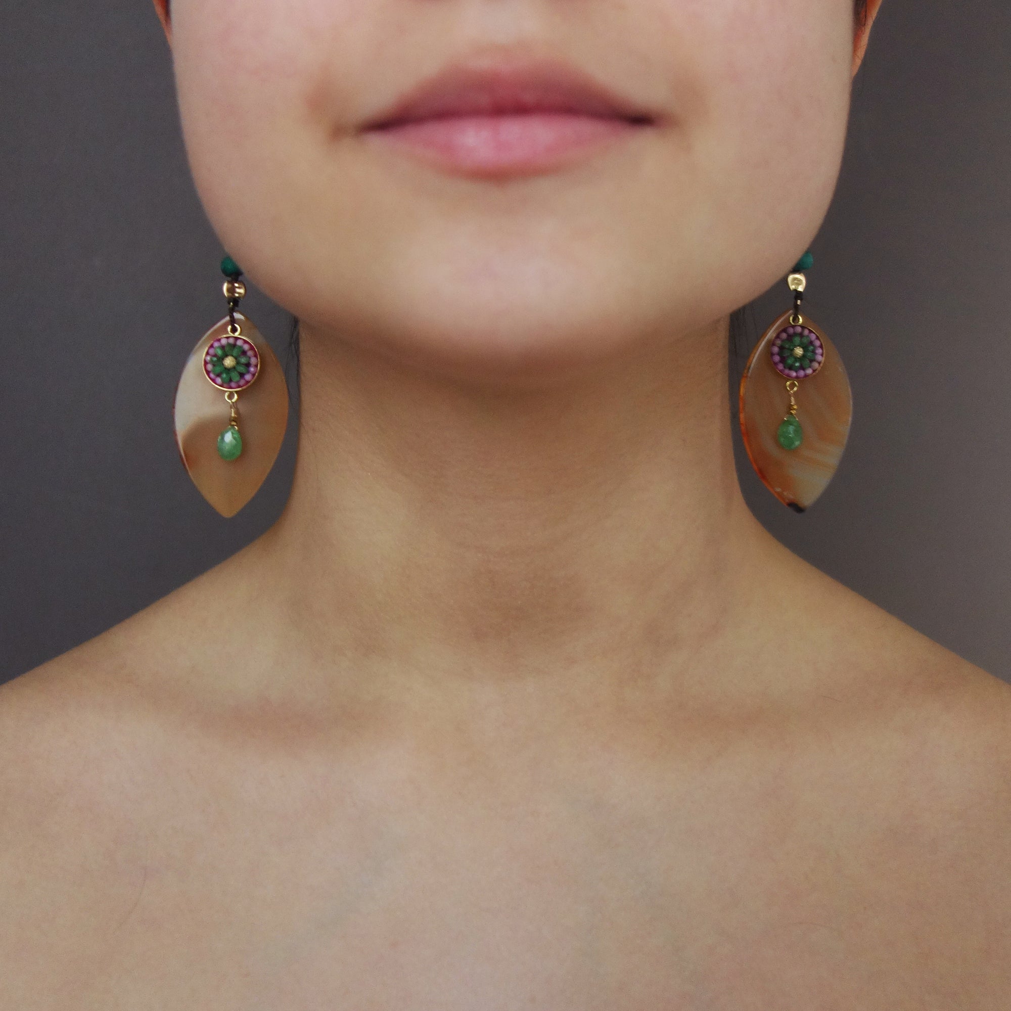 You are My Sunshine: emerald/pink sapphire mosaic earring