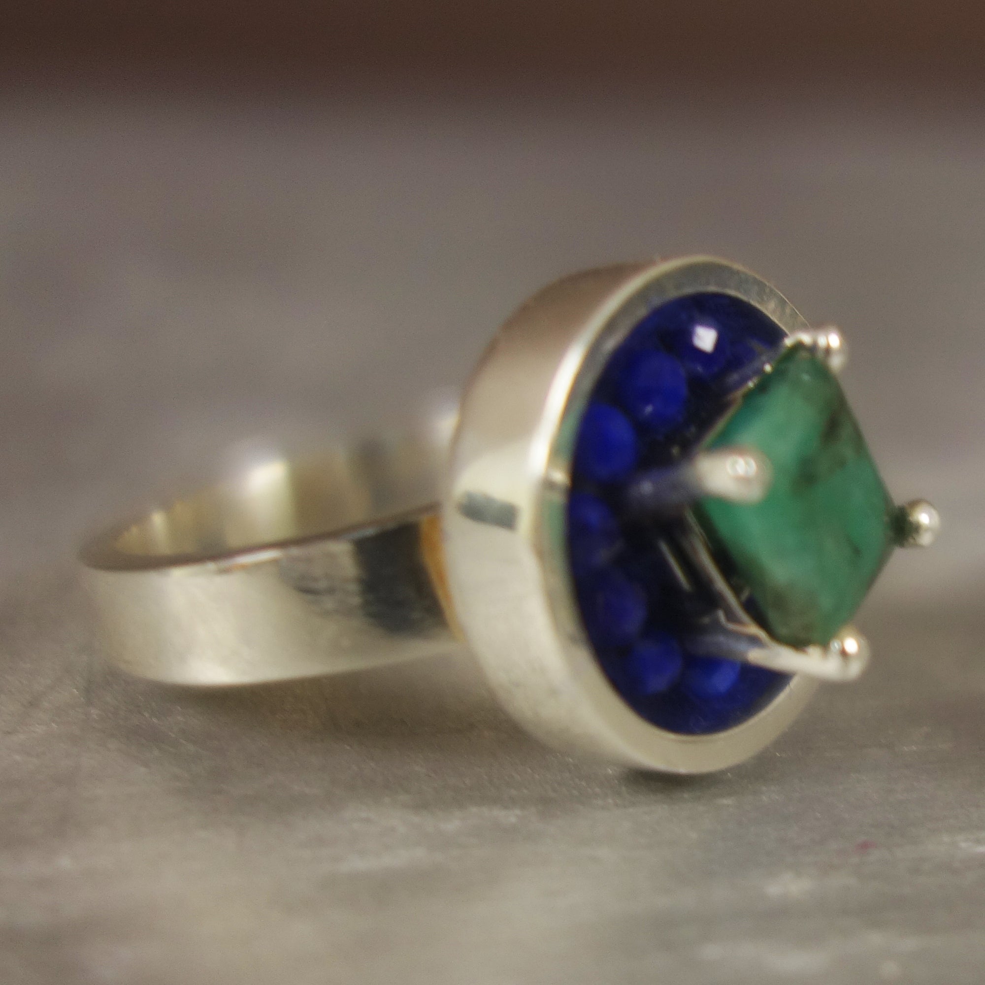 Here Comes the Sun: faceted emerald/lapis ring