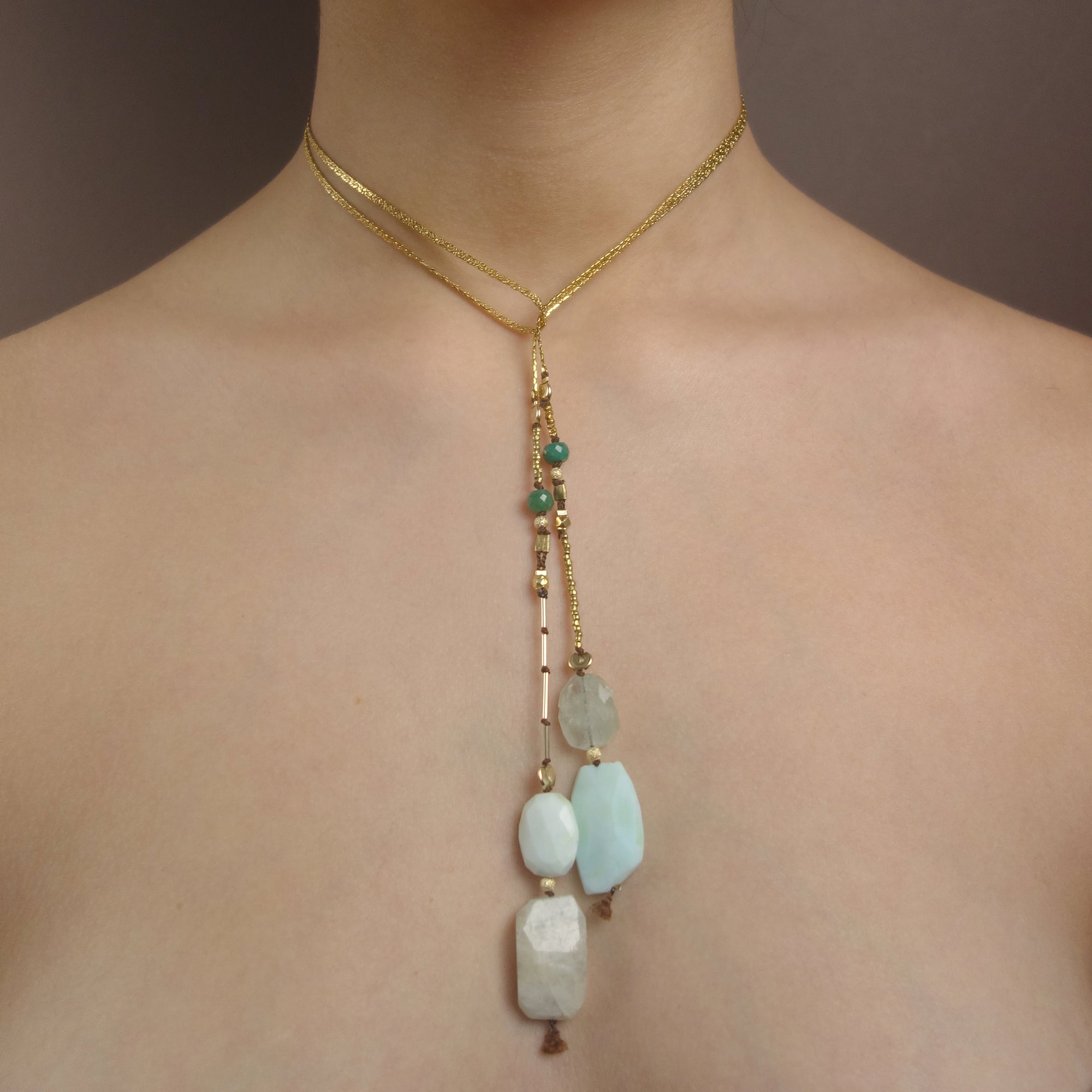 Australian Boulder Opal and Aquamarine Pendant Necklace