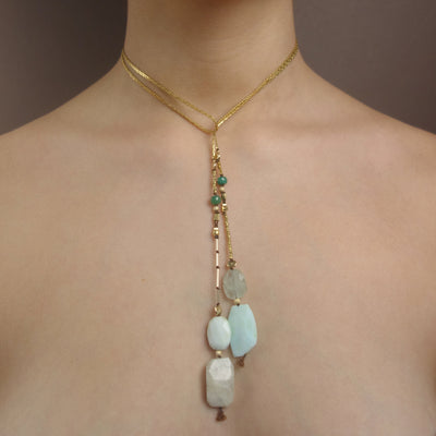Opal, Aquamarine, Emerald, Gold DELICIOUS necklace