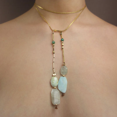 Opal, Aquamarine, Emerald, Gold DELICIOUS necklace