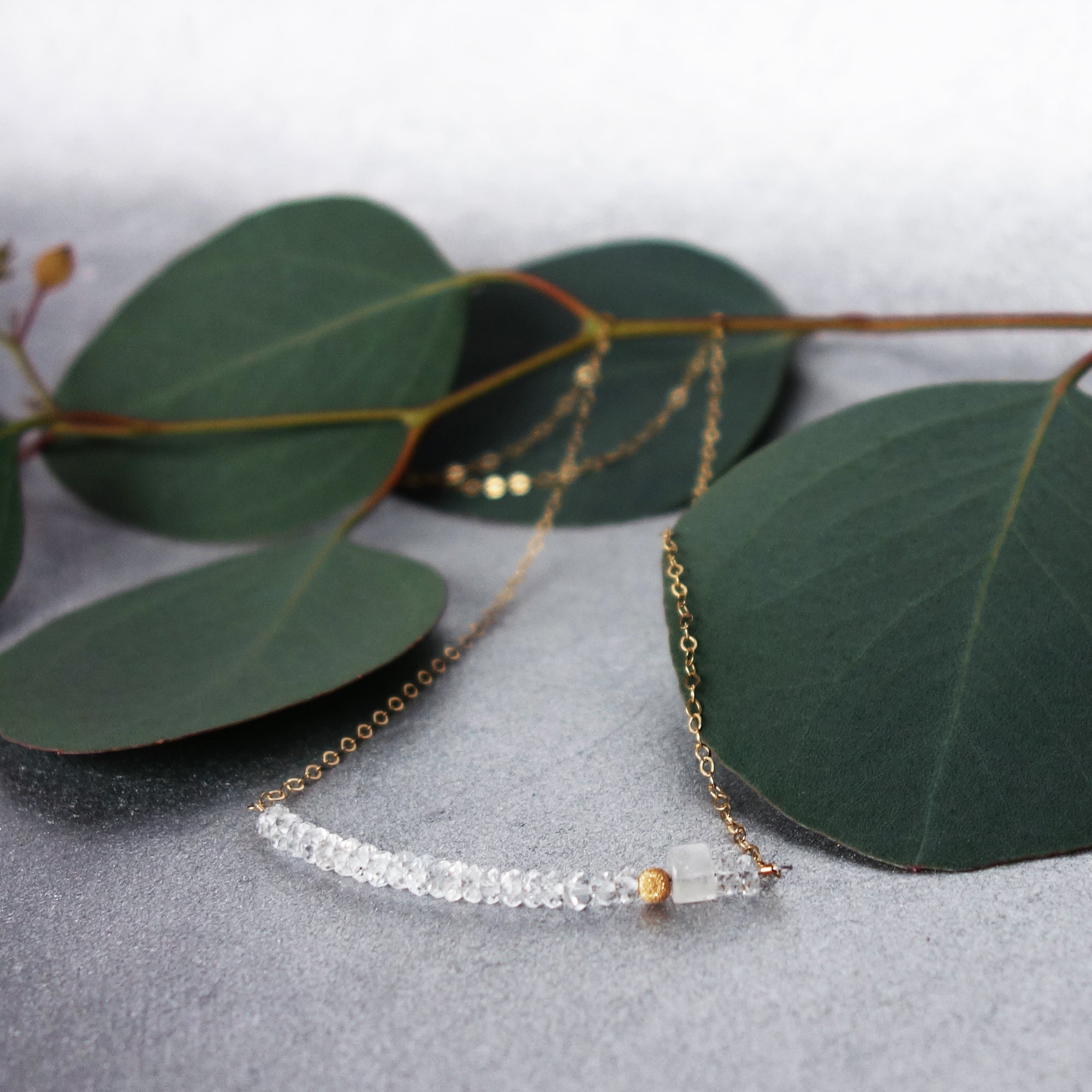 Faceted Quartz Crystal Bar Necklace in Gold or Silver