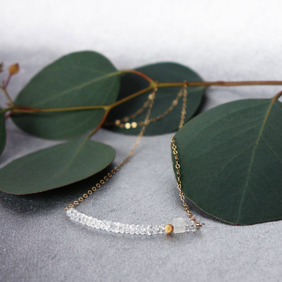 Faceted Quartz Crystal Bar Necklace in Gold or Silver