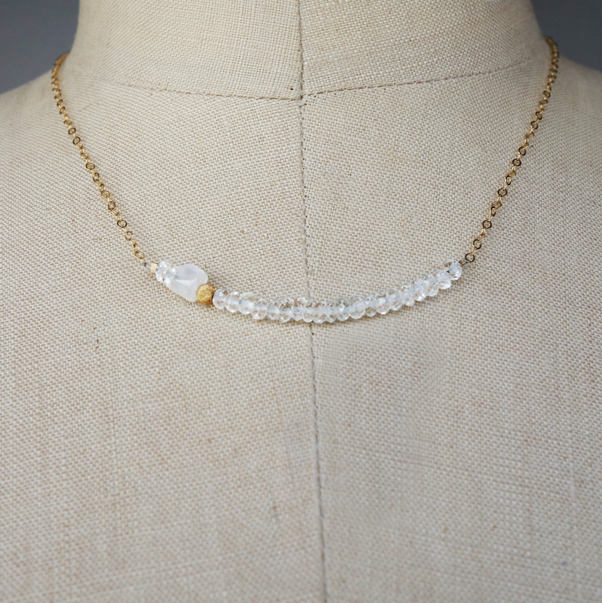 Faceted Quartz Crystal Bar Necklace in Gold or Silver