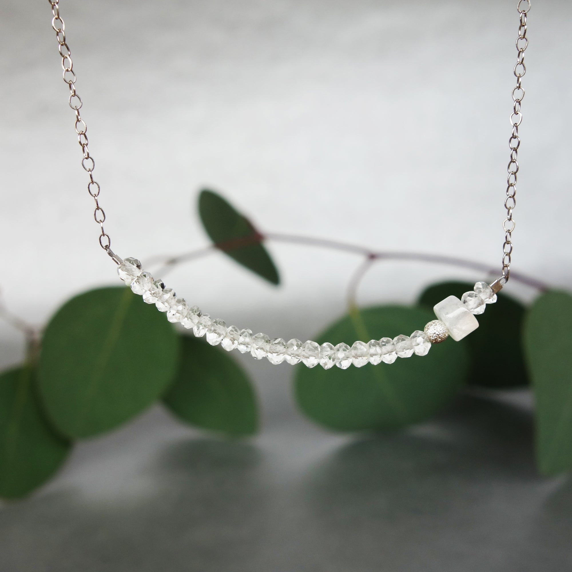 Faceted Quartz Crystal Bar Necklace in Gold or Silver