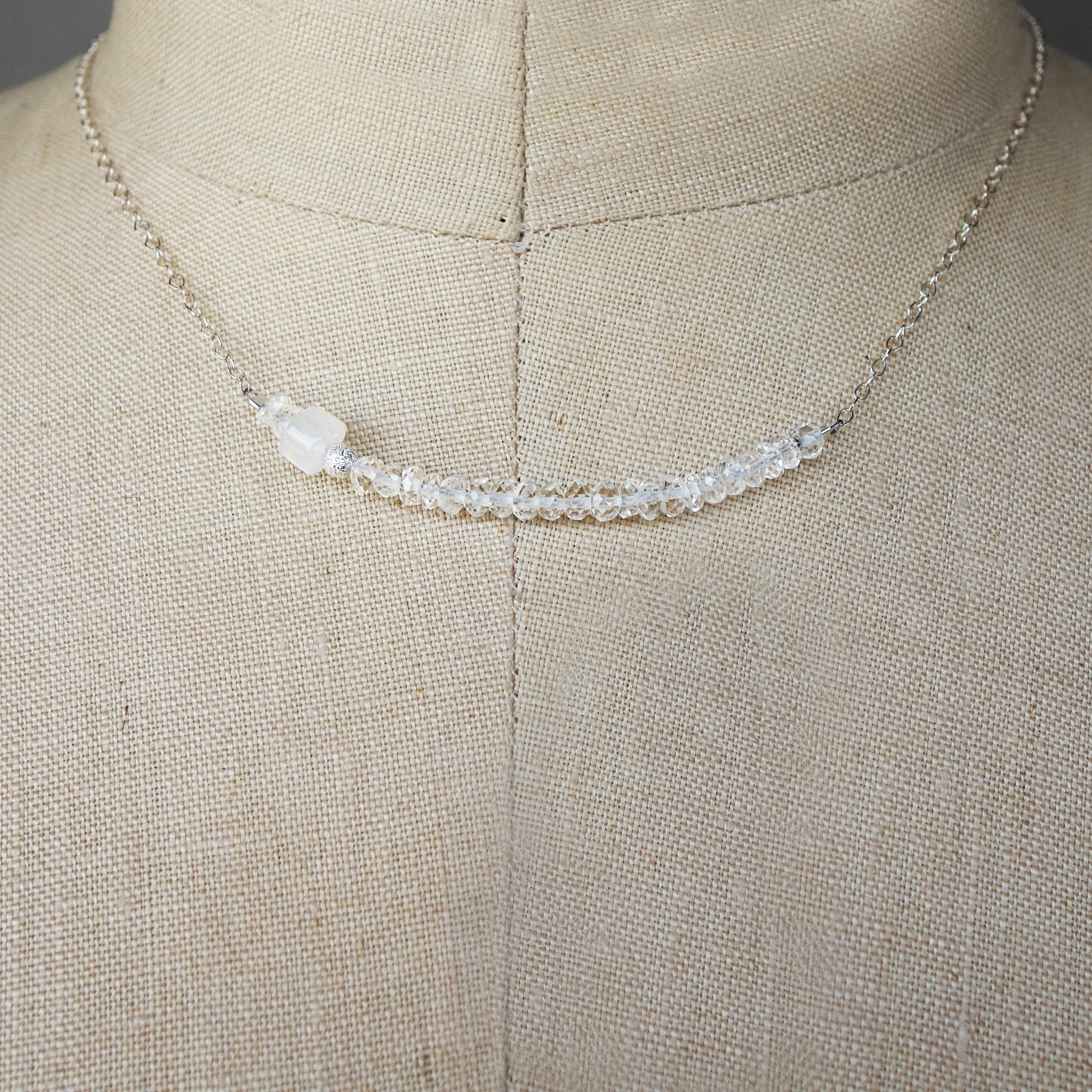 Faceted Quartz Crystal Bar Necklace in Gold or Silver