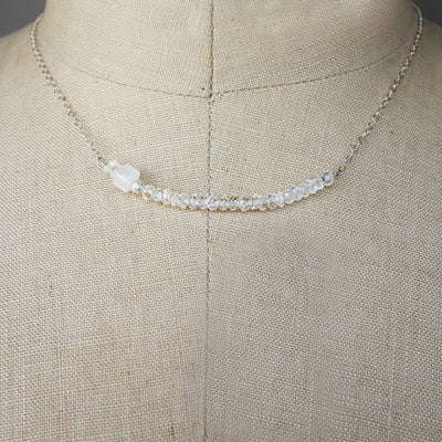 Faceted Quartz Crystal Bar Necklace in Gold or Silver