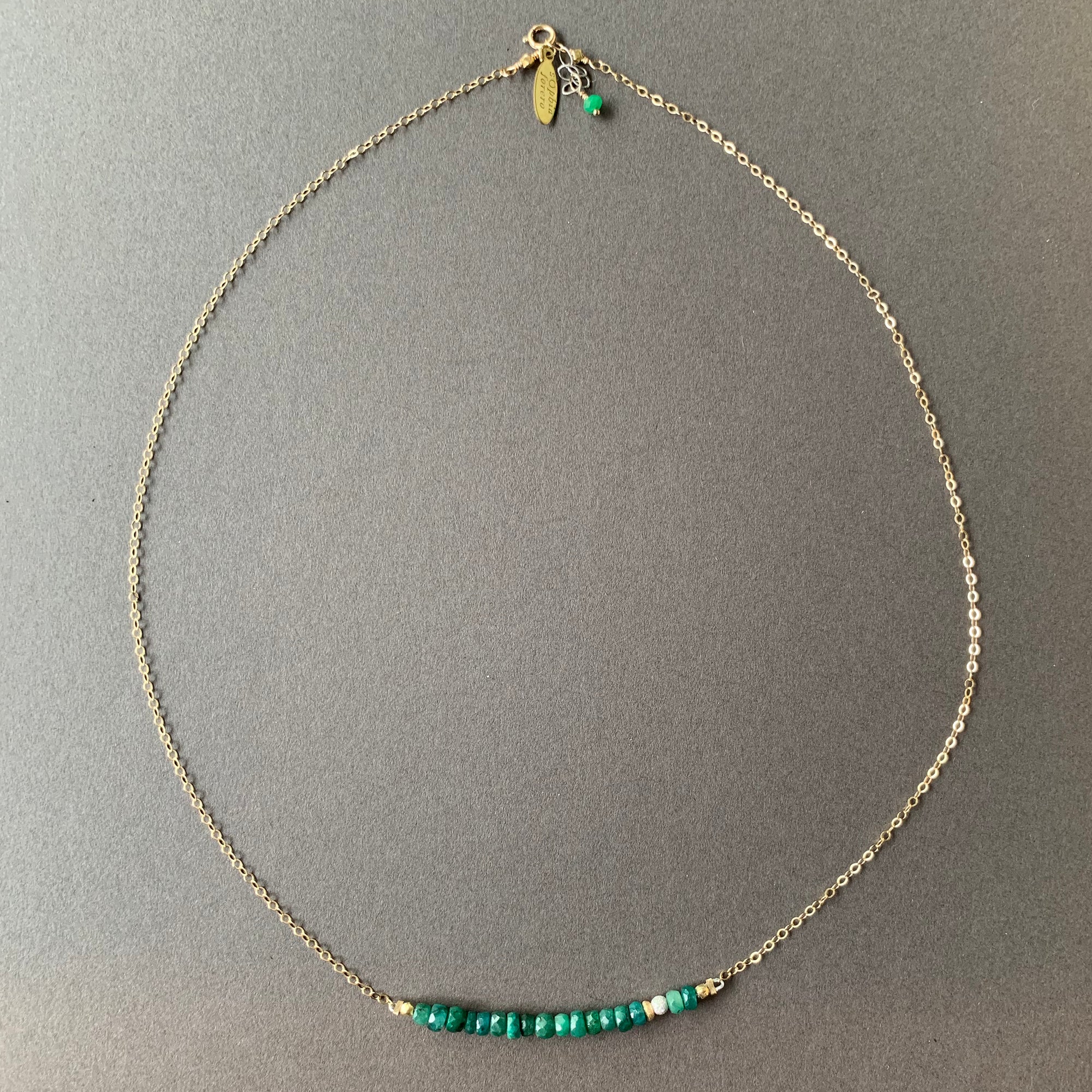 Faceted Emerald Bar Necklace on Gold chain