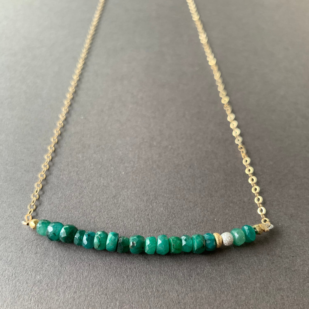 Faceted Emerald Bar Necklace on Gold chain