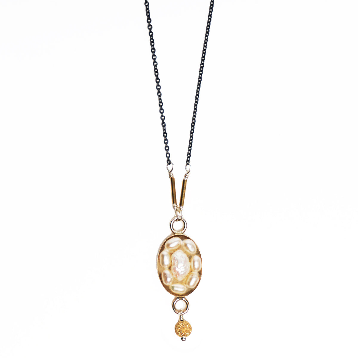 Oval Pearl Mosaic Necklace with Gold Accents