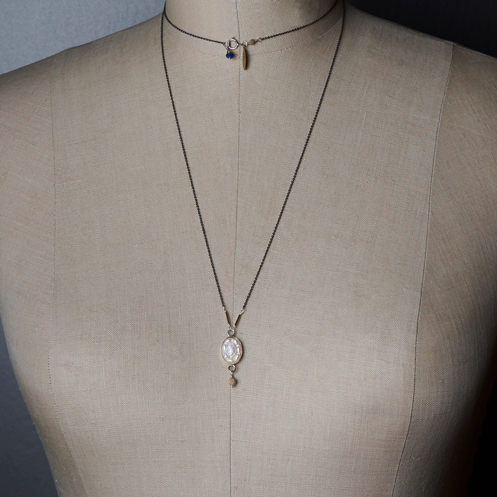 Oval Pearl Mosaic Necklace with Gold Accents