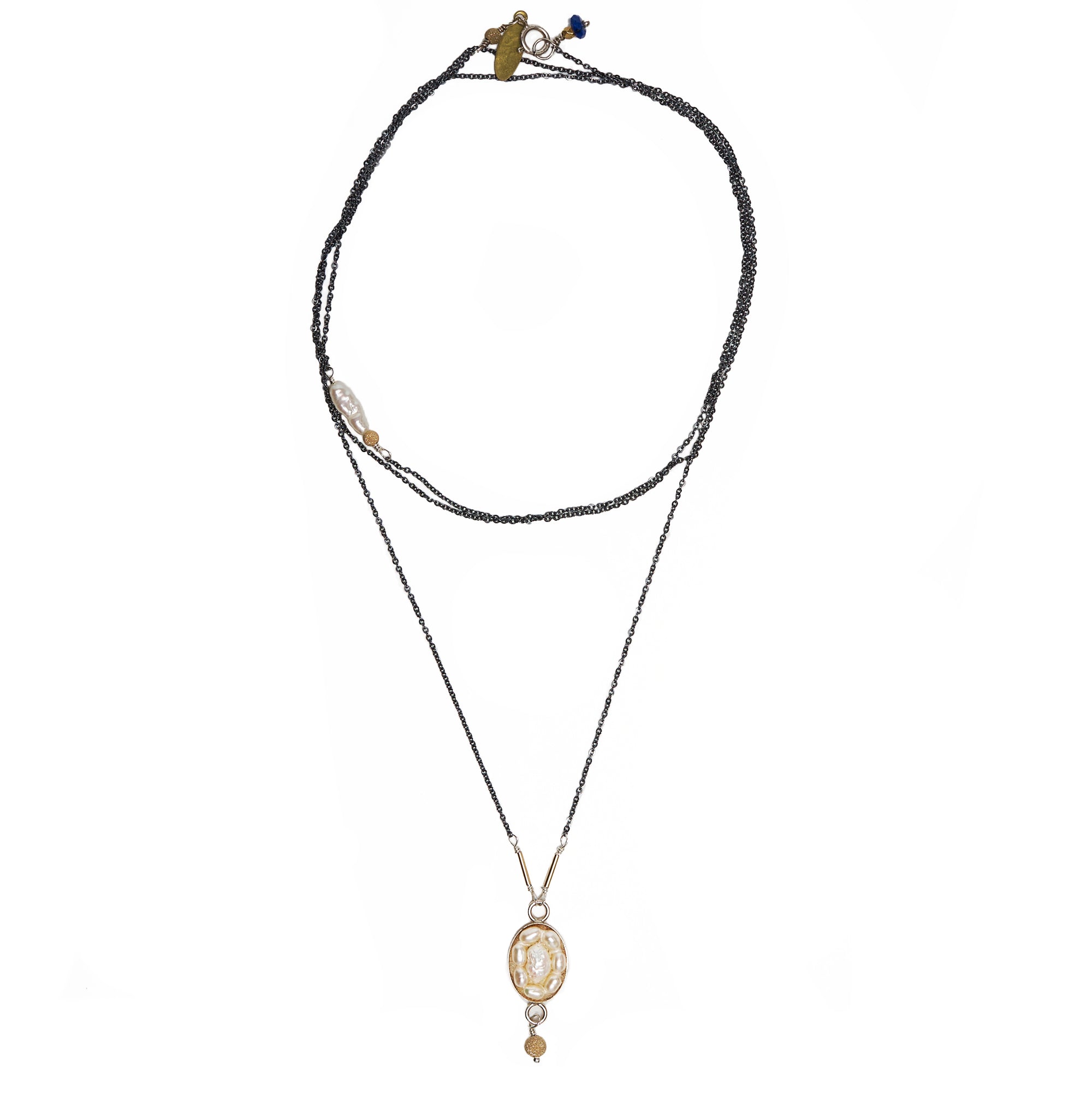 Oval Pearl Mosaic Necklace with Gold Accents