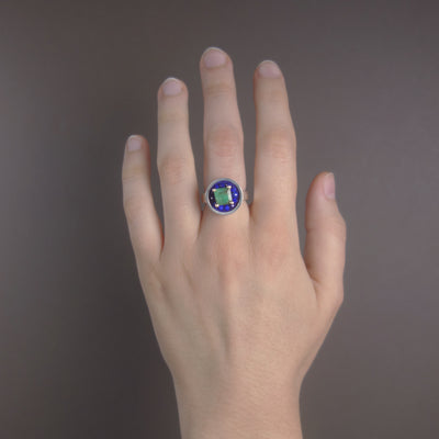 Here Comes the Sun: faceted emerald/lapis ring