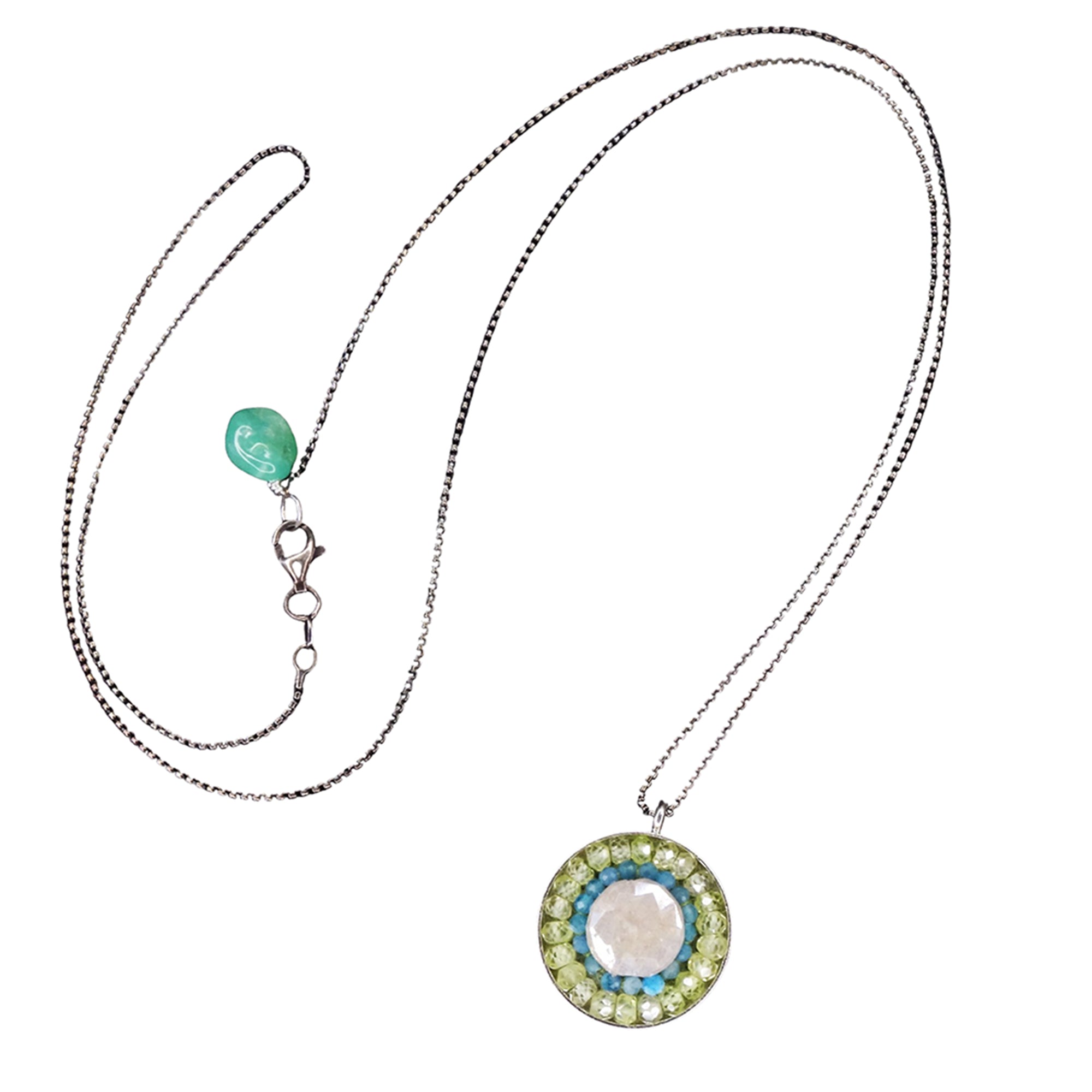 Summers in Chicago: aquamarine + prenite + opal mosaic