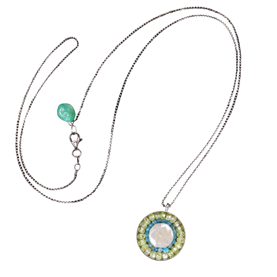 Summers in Chicago: aquamarine + prenite + opal mosaic