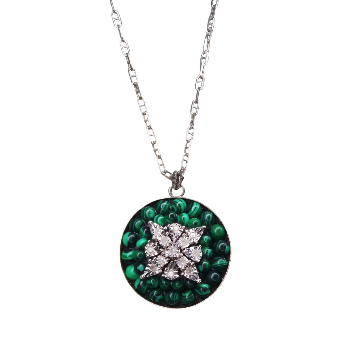 She Knows Herself: diamond + malachite mosaic necklace