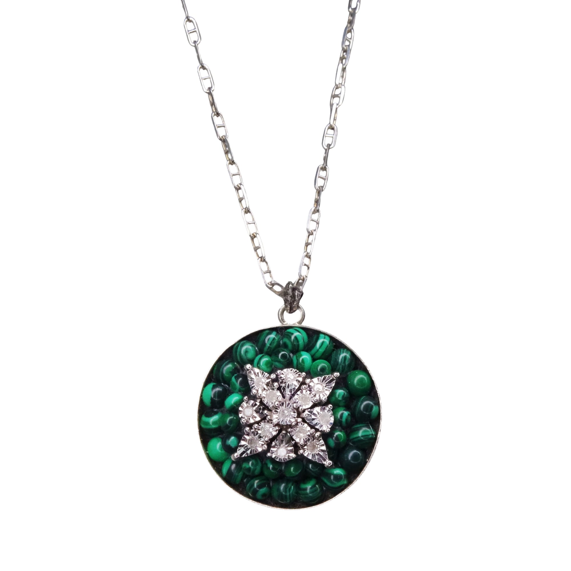 She Knows Herself: diamond + malachite mosaic necklace