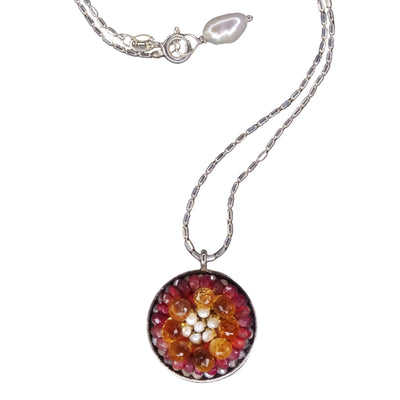 Ruby, Citrine drops, Pearl mosaic necklace