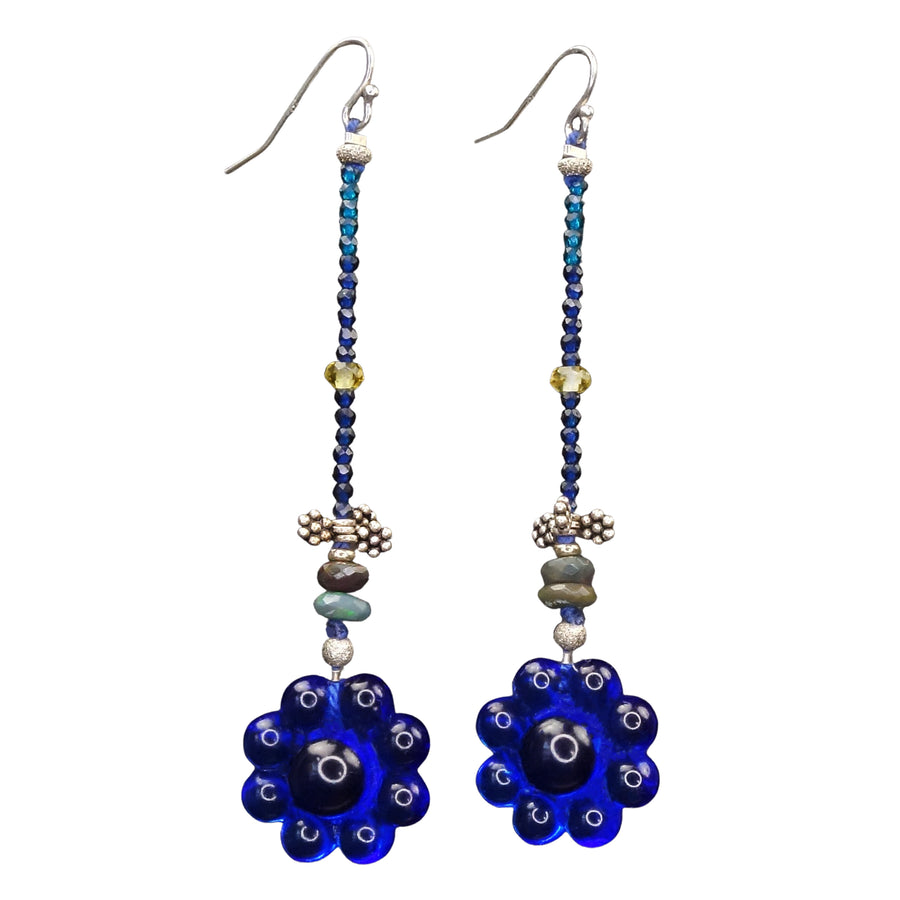 Queen of the Blues: black opal, apatite, and German glass ear