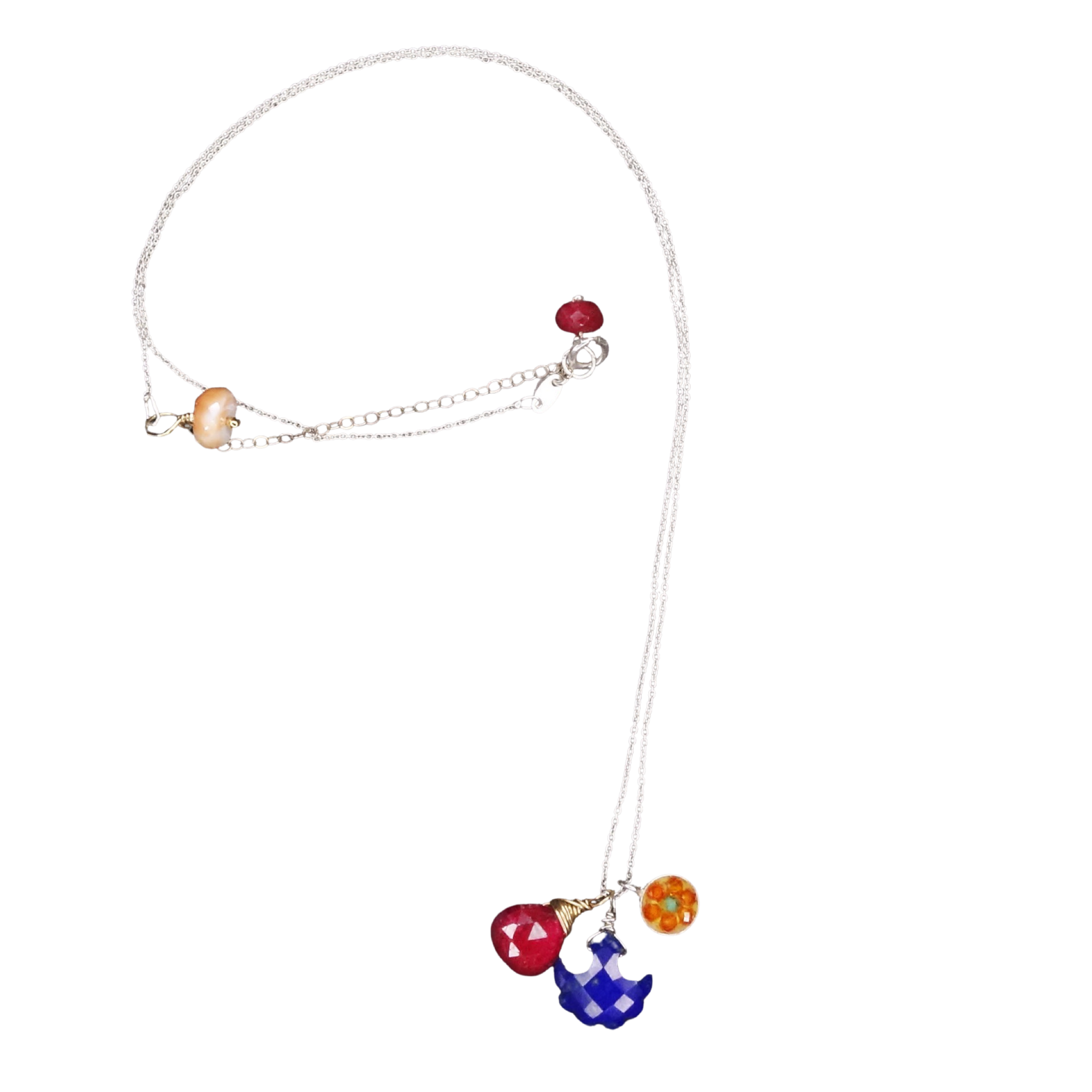 Just You and Me, Darling: ruby, lapis, carnelian, emerald necklace
