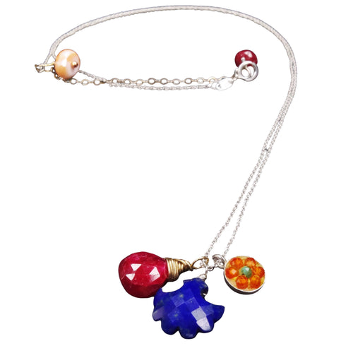 Just You and Me, Darling: ruby, lapis, carnelian, emerald necklace