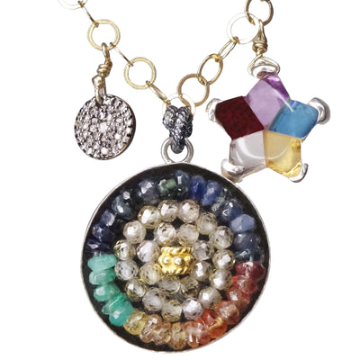 She's a Tapestry of Stars, Color, and Courage: diamond + sapphire mosaic charm necklace