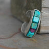 Stackable ring turquoise and ruby mosaic in silver
