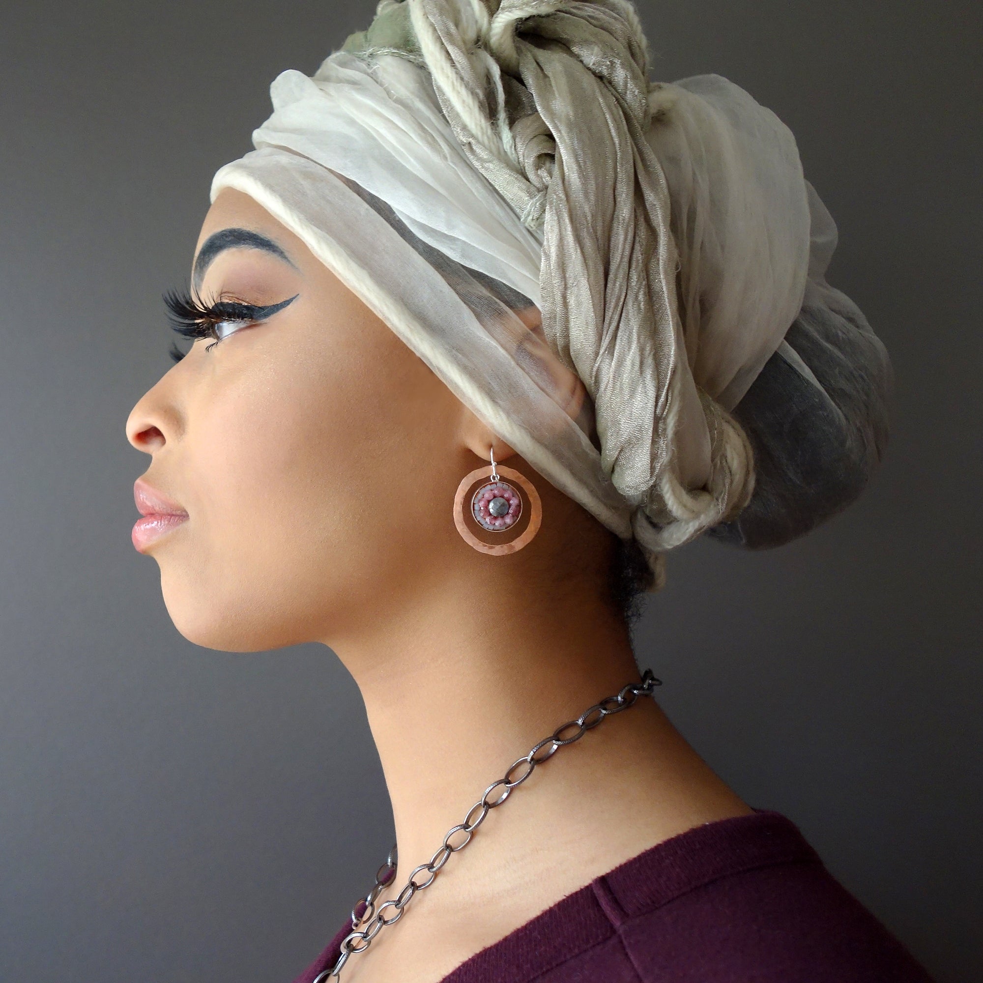 Pink Sapphire and Labradorite Mosaic earring